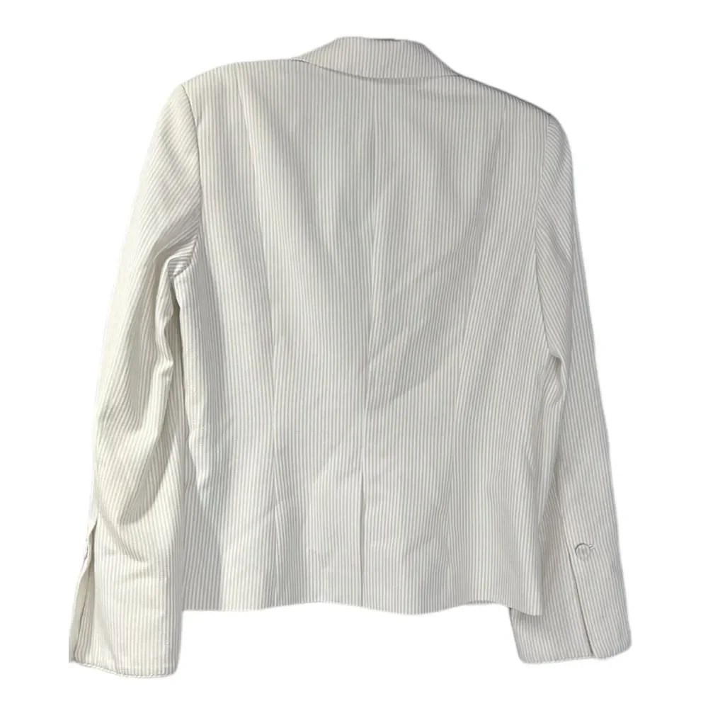 Spiegel Blazer Jacket Womens Size 12 Beige/White‎ Pinstripe Unique Details